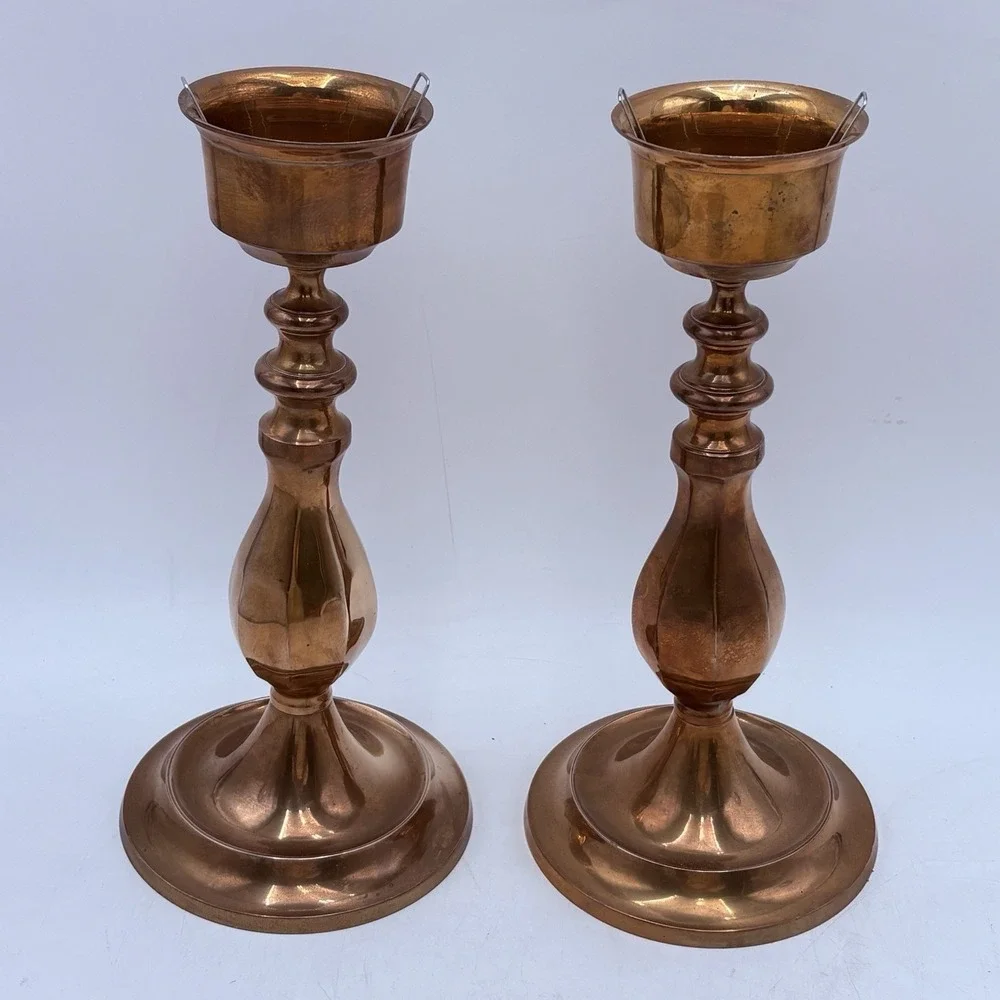 Vintage Brass Hurricane Candlesticks Pair Hobnail Milk Glass Shades 14